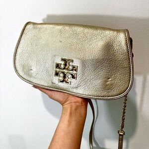 Tory Burch Metallic Gold Crossbody Bag with Chain Strap